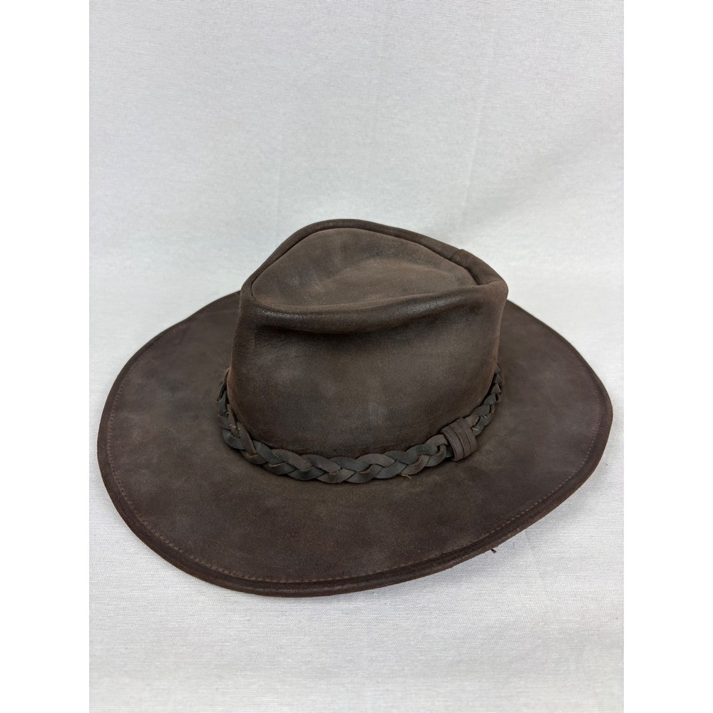 Henschel Hatquarters Stark Leather Australian Hat Sz M Dakota Brown Suede Rugged